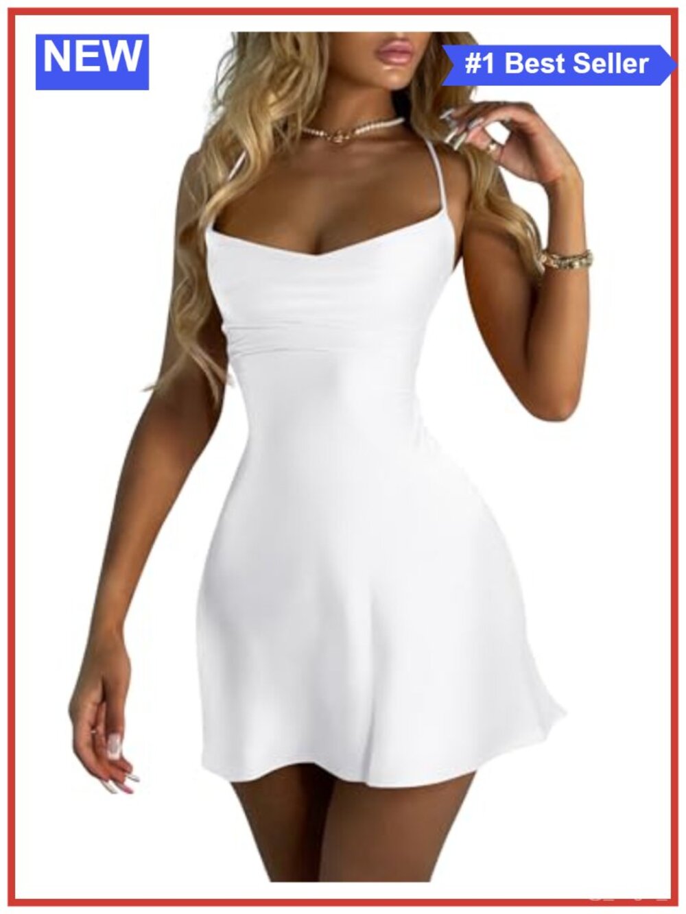 Womens Satin Square Neckline Mini Dress Backless Lace-Up Sleeveless Party Dress